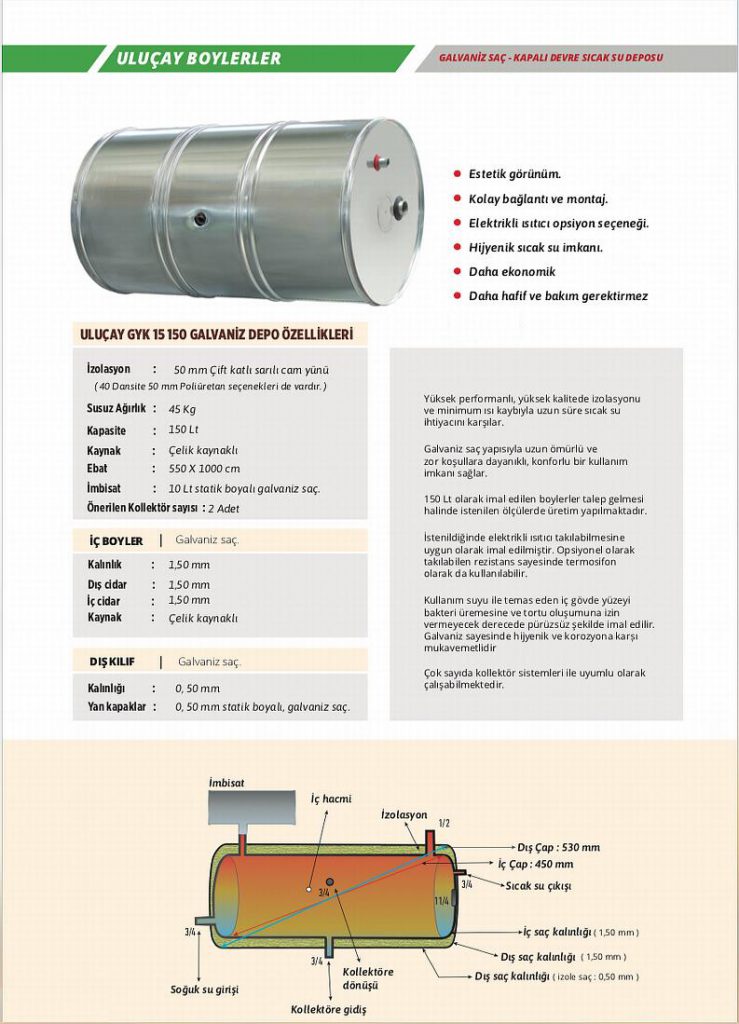KAPALI DEVRE GALVANİZ SICAK SU KAZANI